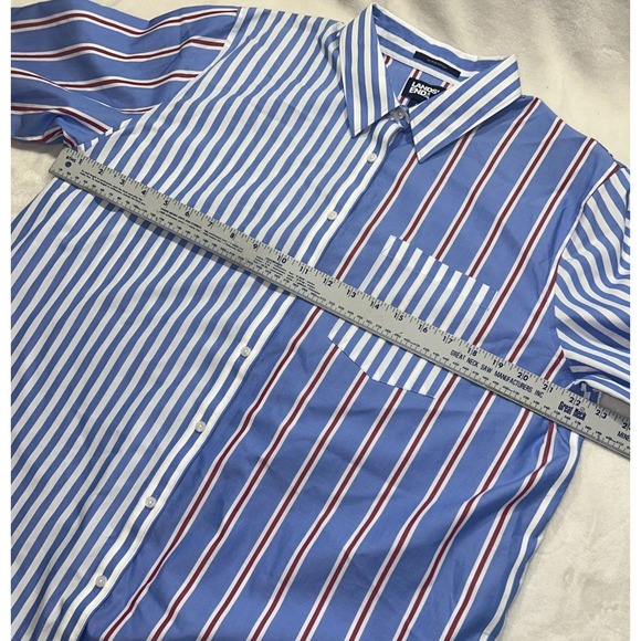Lands End‎ Women's Red/White/Blue Vertical  Striped Button Up, Sz 18, 3/4 Length - Picture 6 of 9